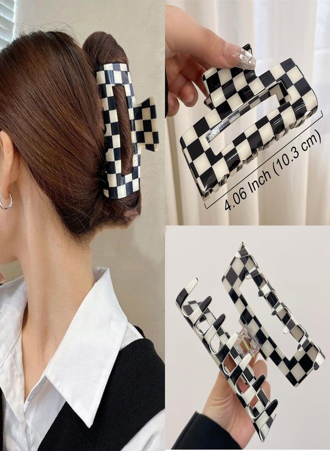 Sinide Checkered Rectangle Hair Claw Clips, Large Acrylic Multicolored Square Checker Barrettes for Thin Thick Hair Cute Non Slip Hair Jaw Clips Strong Hold Rectangle Claw Clamps for Women Ladies (4 Pack) - Image 2