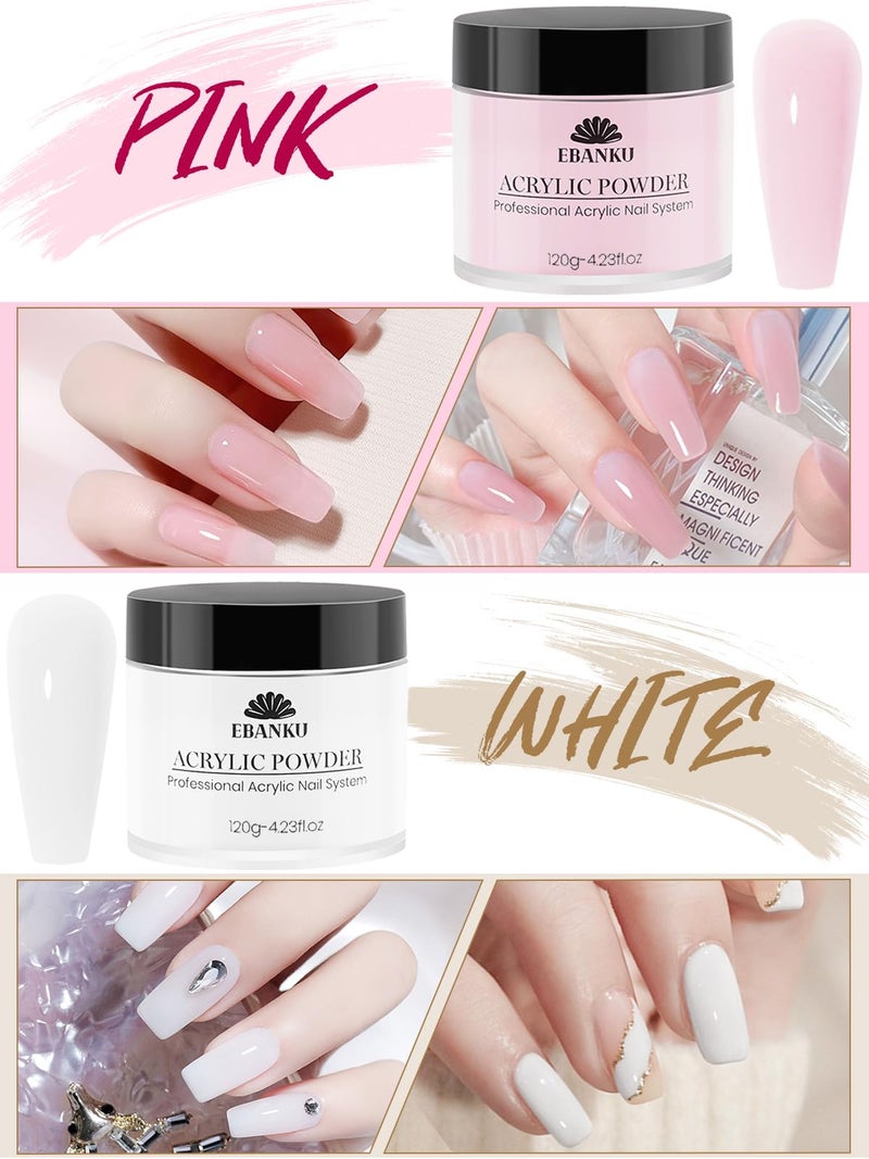 EBANKU Acrylic Powder Set 4 Colors Acrylic Nail Powder Nude Pink White Clear Acrylic Powder for Acrylic Nail Extension Nail Carving, Long-Lasting, No Nail Lamp Needed, Large Capacity 4.23oz*4 - Image 2