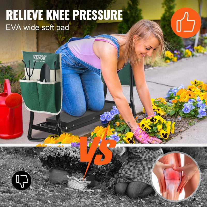 VEVOR Garden Kneeler and Seat, 330 lbs Load Capacity, 8" EVA Wide Pad, Foldable Garden Stool, Kneeling Bench for Gardening with Tool Bag, Gifts for Women, Grandparents, Seniors, Mom and Dad - Image 2