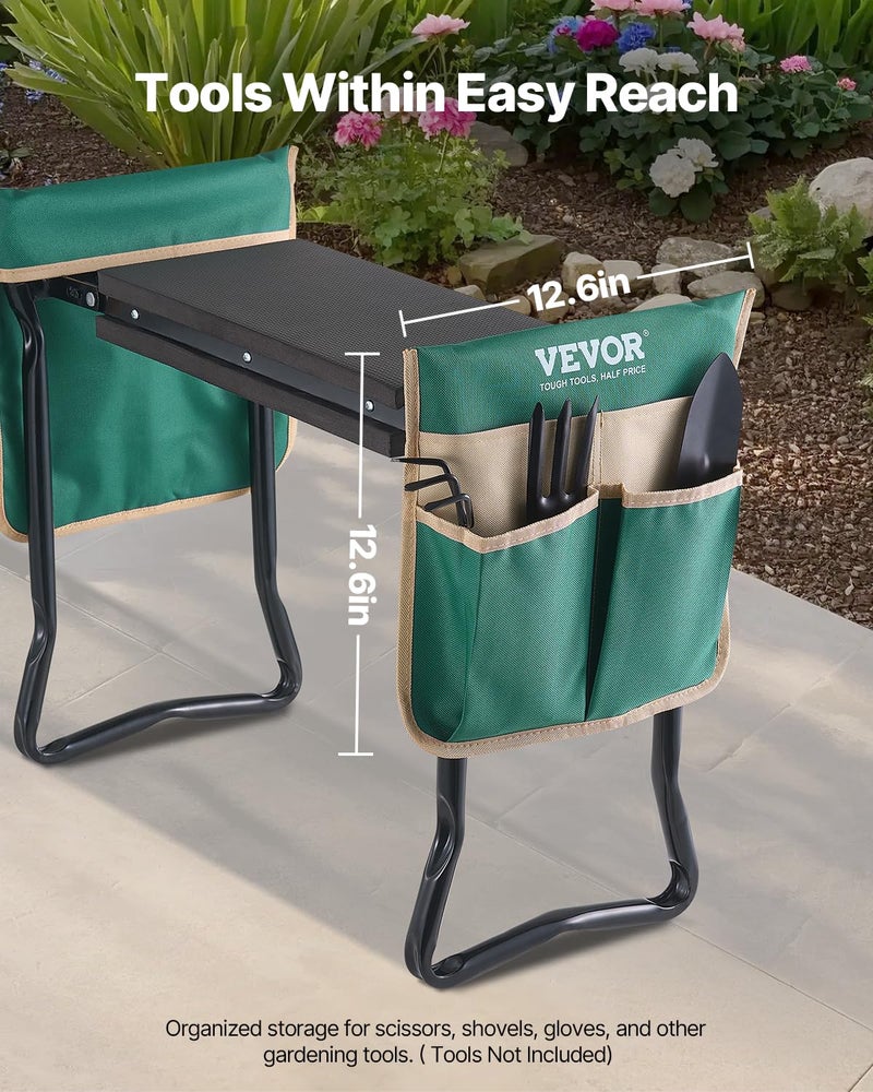 VEVOR Garden Kneeler and Seat, 330 lbs Load Capacity, 8" EVA Wide Pad, Foldable Garden Stool, Kneeling Bench for Gardening with Tool Bag, Gifts for Women, Grandparents, Seniors, Mom and Dad - Image 5