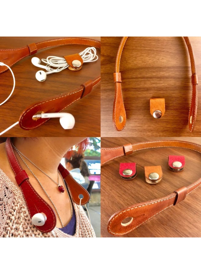 PU Leather Wired Headphone Hanging Neck Holder Student Portable Headphone Earplug Holder For The Old-Colors:dark Brown - Image 3