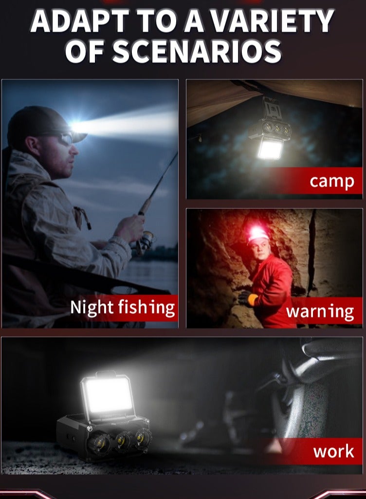 ZONIX 2025 New LED Headlamp, 900LM Triple Light System, Wave Motion Sensor, Type-C Fast Charge, Power Bank, IPX4 Waterproof, 5 Modes for Night Fishing, Camping, Running - Image 3