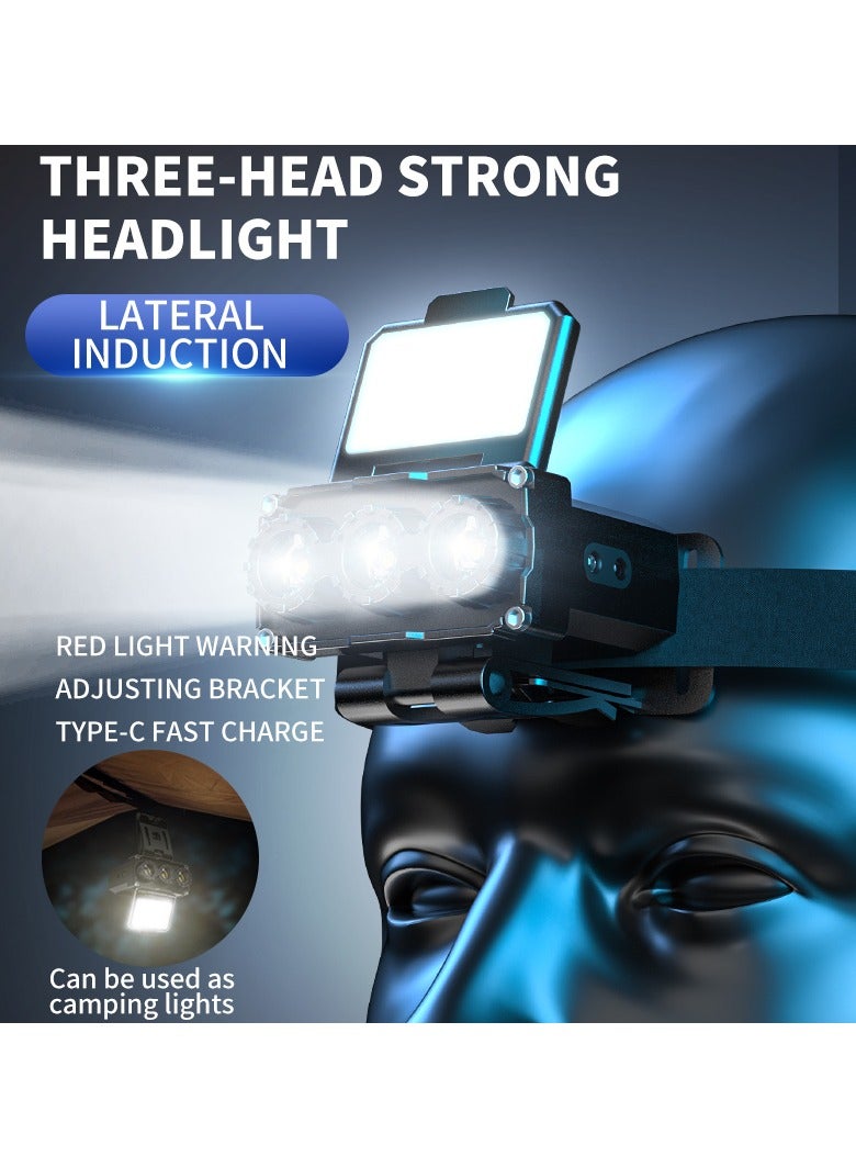 ZONIX 2025 New LED Headlamp, 900LM Triple Light System, Wave Motion Sensor, Type-C Fast Charge, Power Bank, IPX4 Waterproof, 5 Modes for Night Fishing, Camping, Running - Image 1