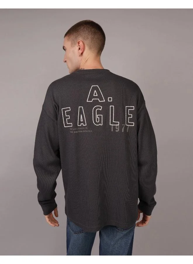 American Eagle AE Oversized Long-Sleeve Elevated Logo Graphic Thermal T-Shirt