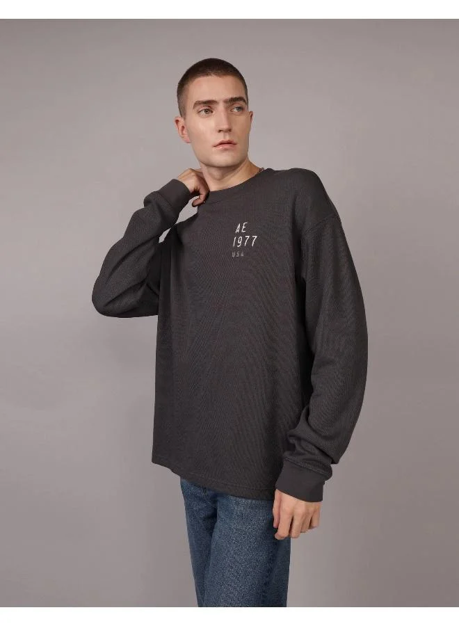 امريكان ايجل AE Oversized Long-Sleeve Elevated Logo Graphic Thermal T-Shirt