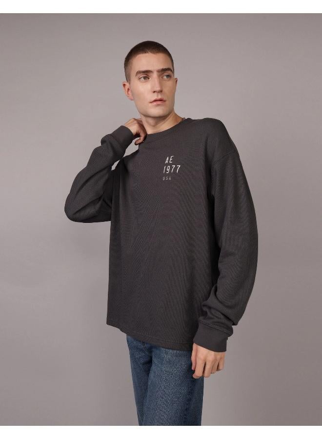 American Eagle AE Oversized Long-Sleeve Elevated Logo Graphic Thermal T-Shirt - Image 1
