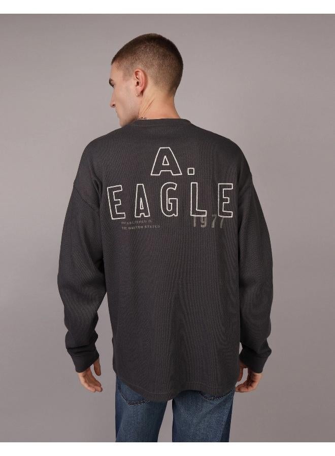 American Eagle AE Oversized Long-Sleeve Elevated Logo Graphic Thermal T-Shirt - Image 4