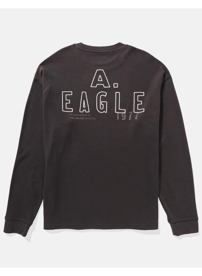 American Eagle AE Oversized Long-Sleeve Elevated Logo Graphic Thermal T-Shirt - Image 2