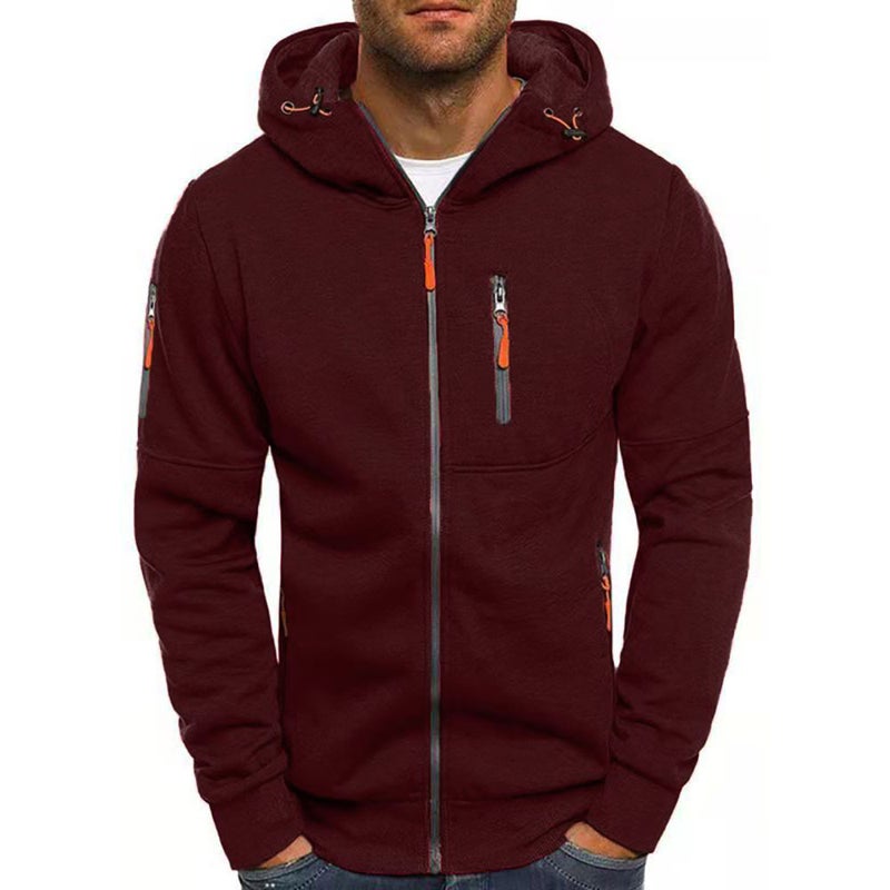 Foreign Trade Mens Autumn and Winter Sweater Sports Fitness Hooded Sweater Jacket Mens Casual Solid Color Zipper Cardigan Camel - Image 5