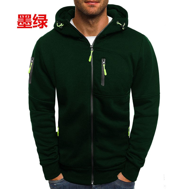 Foreign Trade Mens Autumn and Winter Sweater Sports Fitness Hooded Sweater Jacket Mens Casual Solid Color Zipper Cardigan Camel - Image 4