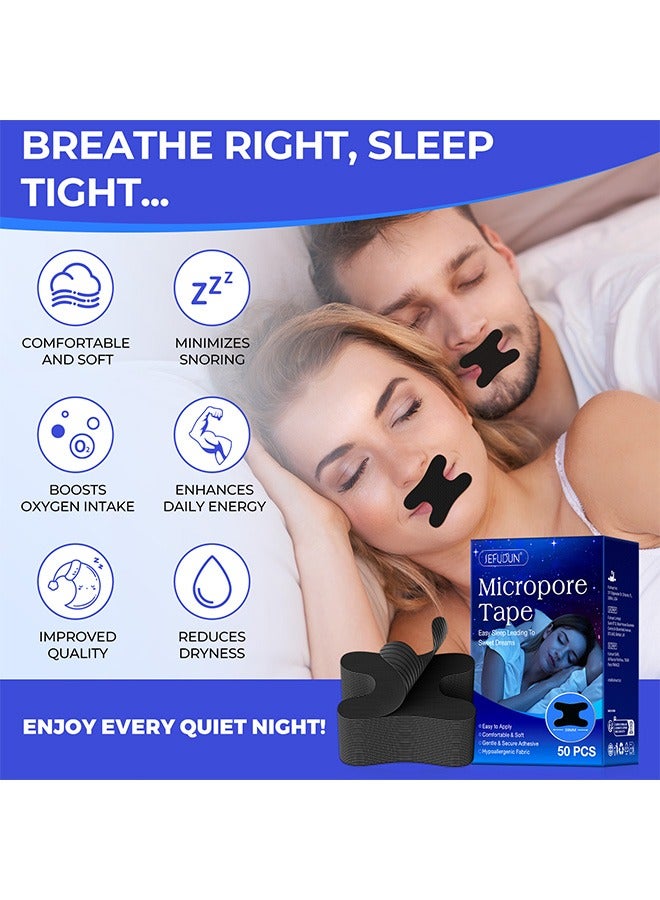سيفودون 50 قطعة شرائط مضادة للشخير ، شرائط قوية مضادة للشخير لفتح الممرات الأنفية تخفف من احتقان الأنف ، موسعات الأنف للرجال والنساء للاستخدام الليلي والنهار (أسود) - Image 3