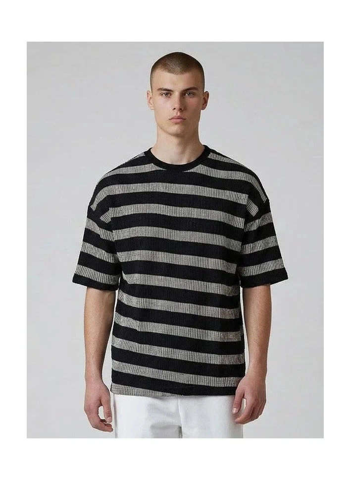 Marrakech Oversized Textured Striped Crew Neck T-Shirt