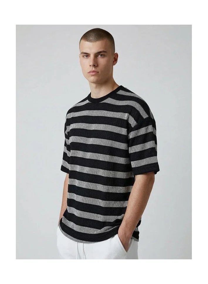 Marrakech Oversized Textured Striped Crew Neck T-Shirt
