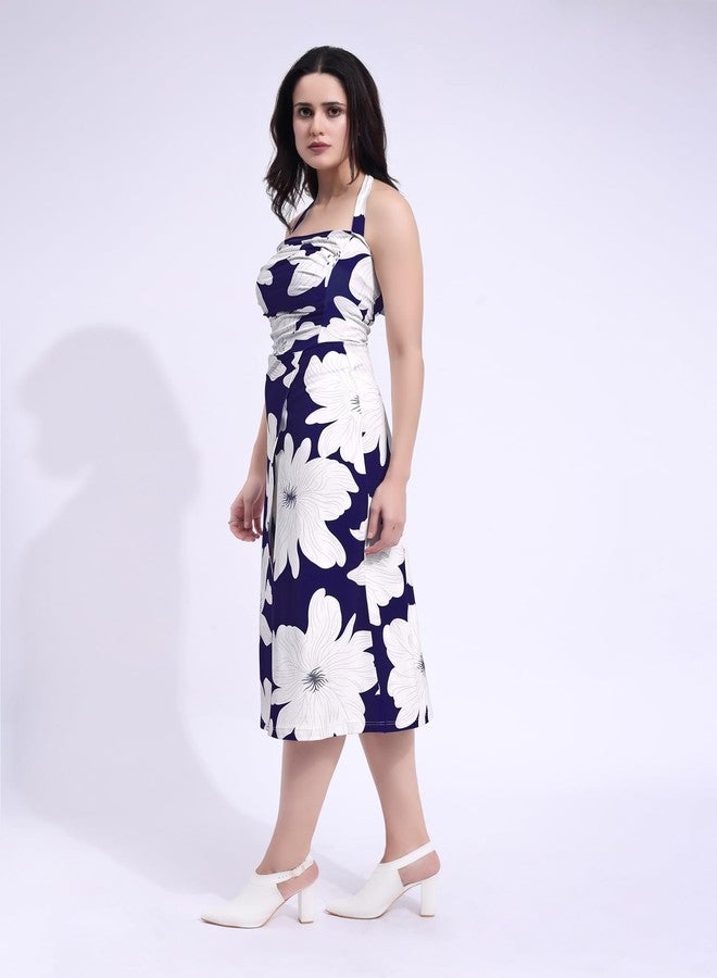 PURVAJA Women’s A-Line Midi Dress (Wini-210-M_Dark Blue) - Image 2