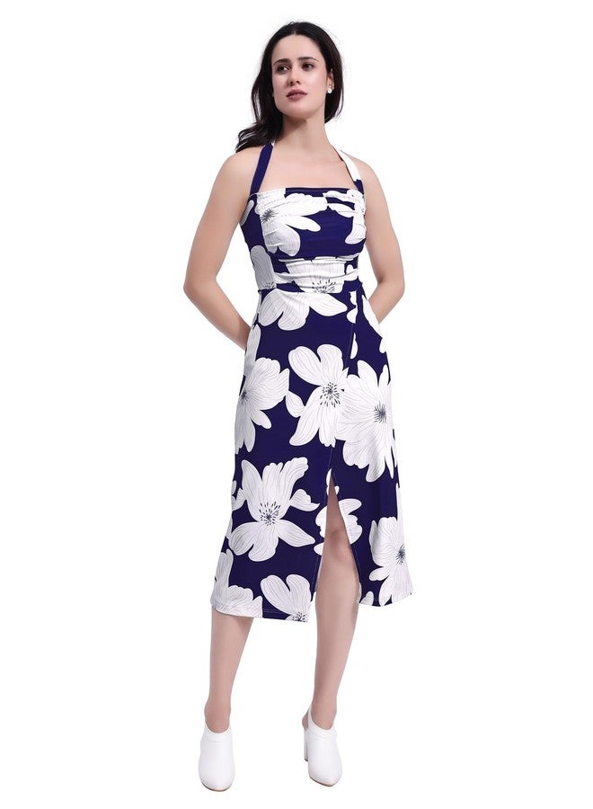 PURVAJA Women’s A-Line Midi Dress (Wini-210-M_Dark Blue) - Image 1