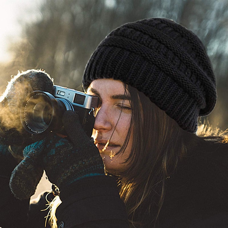 Double Couple Knit Infinity Scarf Slouchy Beanie Hat Set Women Winter Warm Circle Loop Scarfs (Black) - Image 5