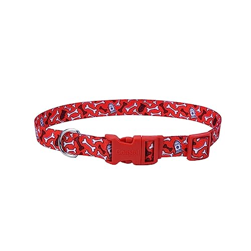 Coastal Pet Styles Adjustable Dog Collar - Stylish Patterned Fabrics - Snap-Lock Buckle - Adjustable Dog Collar - for Small, Medium or Large Dogs - Red Bones - 3/8" x 08"-12" - Image 1