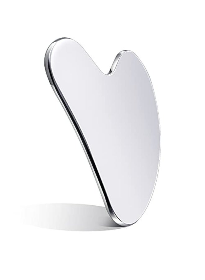 Generic Stainless steel gua sha tool for facial lifting, skin care, body, eye and neck massage - Silver Handmade Nuanshu Heart Model Travel Bag  - Image 1