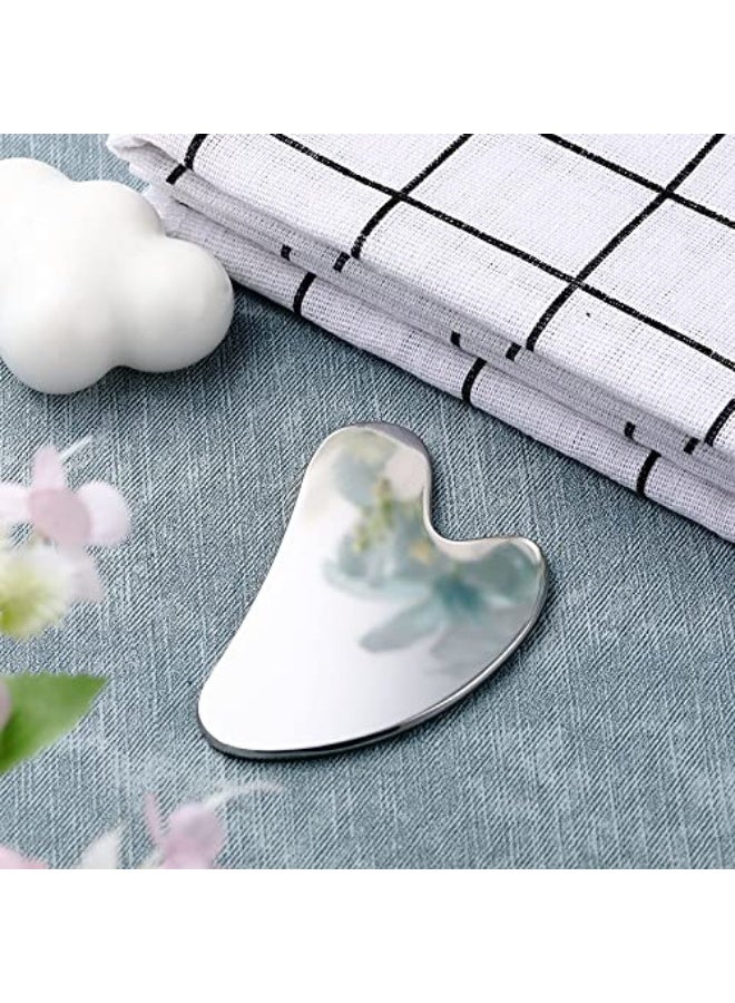Generic Stainless steel gua sha tool for facial lifting, skin care, body, eye and neck massage - Silver Handmade Nuanshu Heart Model Travel Bag  - Image 3