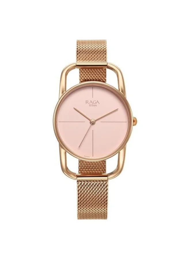 TITAN Raga Chic Quartz Analog Pink Dial Rose Gold Metal Strap Watch for Women - 2696WM01