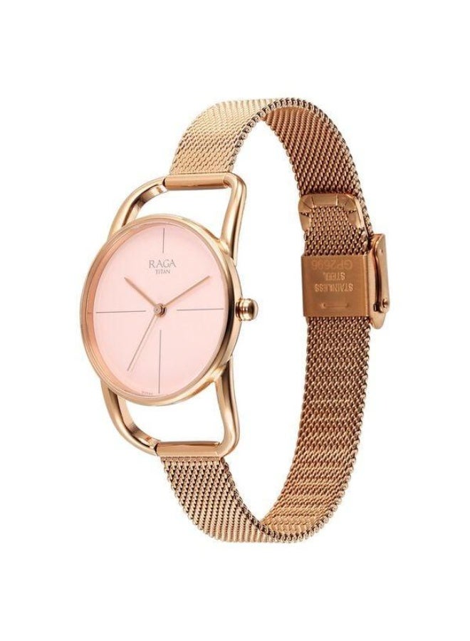 TITAN Raga Chic Quartz Analog Pink Dial Rose Gold Metal Strap Watch for Women - 2696WM01 - Image 3
