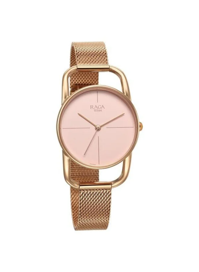TITAN Raga Chic Quartz Analog Pink Dial Rose Gold Metal Strap Watch for Women - 2696WM01