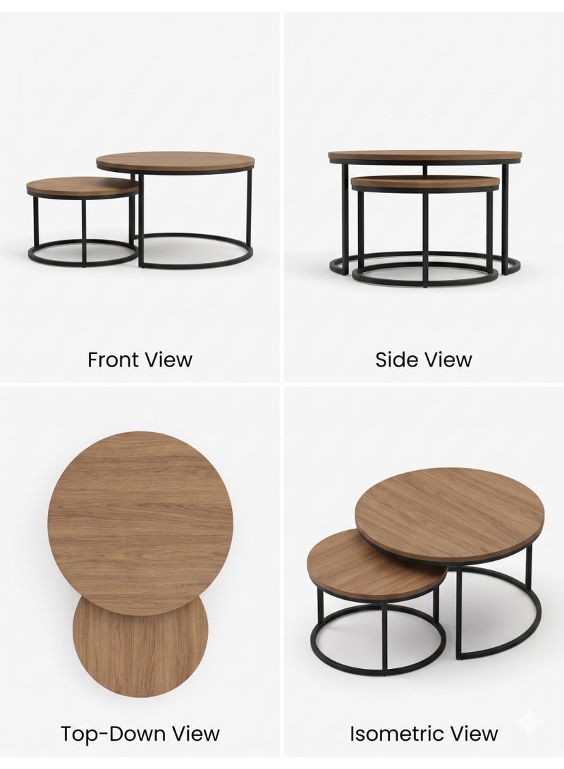 Mobellya Modern Nesting Coffee Table Set with Wooden Tops and Metal Frames - Image 4