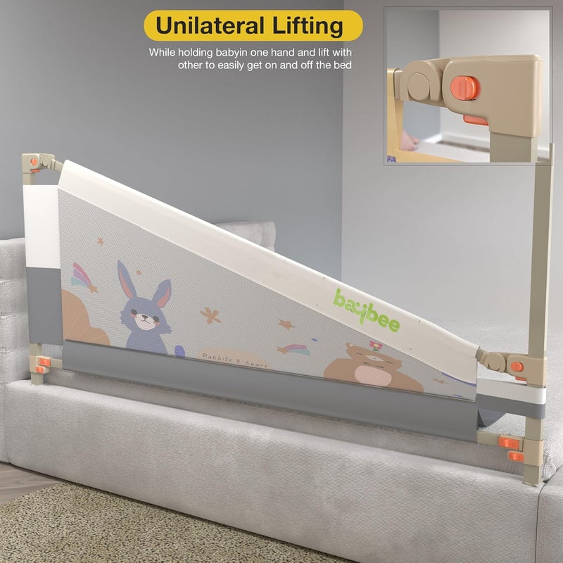 BAYBEE Baby Bed Rail Guard for Baby Safety with 28 Height Adjustable Portable Bed Side Protector for Baby Falling Foldable Single Side Bed Railing for Baby Toddler 1 Side GreyWhite 150x80cm - Image 4