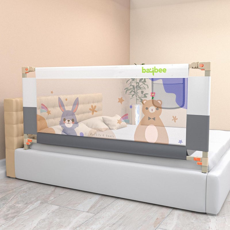 BAYBEE Baby Bed Rail Guard for Baby Safety with 28 Height Adjustable Portable Bed Side Protector for Baby Falling Foldable Single Side Bed Railing for Baby Toddler 1 Side GreyWhite 150x80cm - Image 1