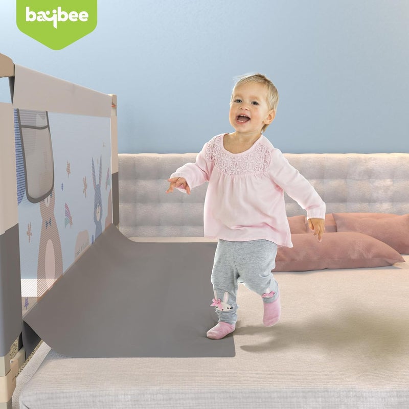 BAYBEE Baby Bed Rail Guard for Baby Safety with 28 Height Adjustable Portable Bed Side Protector for Baby Falling Foldable Single Side Bed Railing for Baby Toddler 1 Side GreyWhite 150x80cm - Image 3
