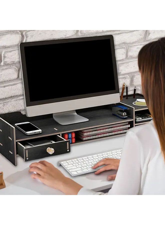 حامل شاشة مع منظم سطح المكتب لوغ، مريح، موفر للمساحة، حديث، متعدد الأرفف، تخزين مكتبي - Image 1