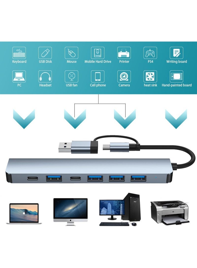 7-in-1 USB-C Hub with SD/TF Card Reader - Dual USB 3.0 & Type-C Ports, 5W Fast Charging | Compact Multi-Port Adapter for Laptop, iPad, Phone (1.46x5.71 Inches) - Image 2