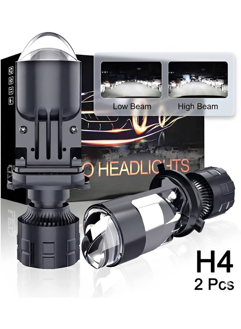 H4 LED Headlight Bulbs with Mini Projector Lens, 30000LM Extremely Bright 6000K White Hi Lo Beam, Clear Cut Off Line, H4 9003 HB2 Plug and Play LED Headlight Retrofit Kit, 2 Pcs - Image 1