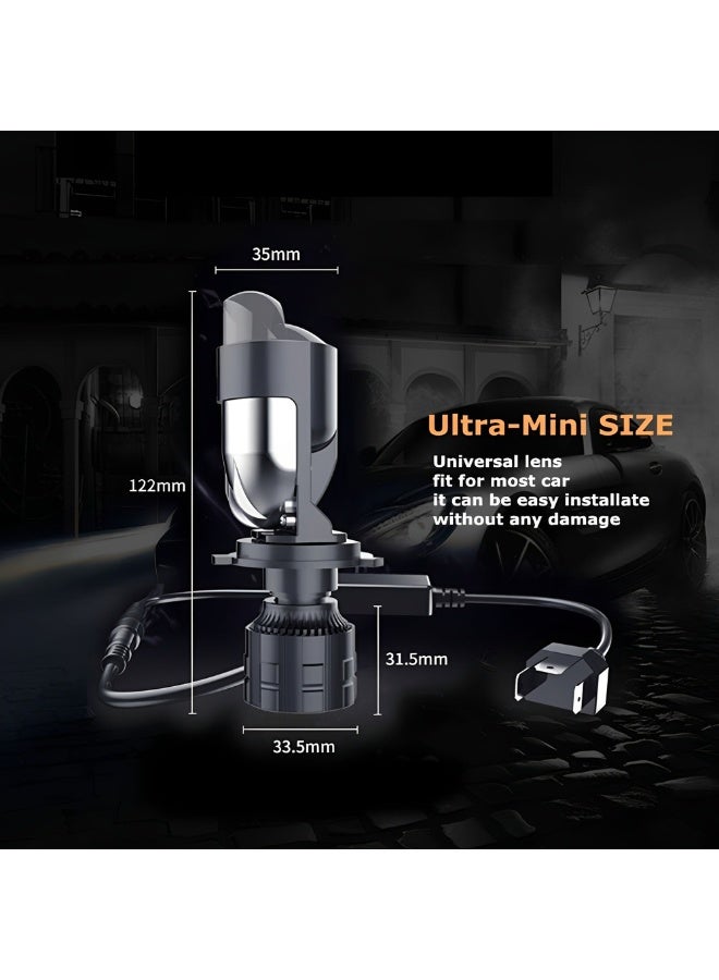 H4 LED Headlight Bulbs with Mini Projector Lens, 30000LM Extremely Bright 6000K White Hi Lo Beam, Clear Cut Off Line, H4 9003 HB2 Plug and Play LED Headlight Retrofit Kit, 2 Pcs - Image 4