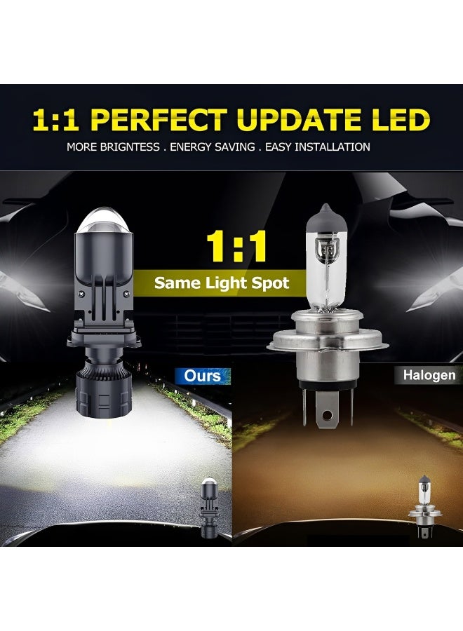 H4 LED Headlight Bulbs with Mini Projector Lens, 30000LM Extremely Bright 6000K White Hi Lo Beam, Clear Cut Off Line, H4 9003 HB2 Plug and Play LED Headlight Retrofit Kit, 2 Pcs - Image 3