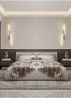 fashionhome مجموعة من 2 تركيبات إضاءة جدارية خطية حديثة ومبتكرة بزاوية 360 درجة، مصباح جداري معدني طويل الشريط، مصابيح LED لغرفة المعيشة، شمعدانات جدارية لغرفة النوم، للحمام، المدخل 15 × 60 سم  - Image 1
