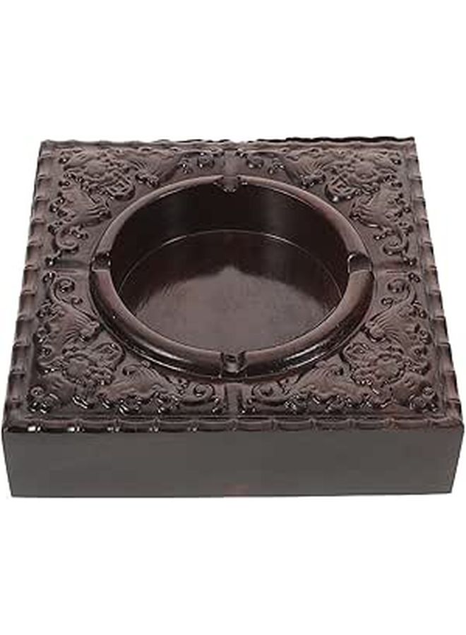 Ebony Carved Vintage Fireproof Ashtray Square Black Wooden Tabletop Indoor Outdoor Patio Gift - Image 1