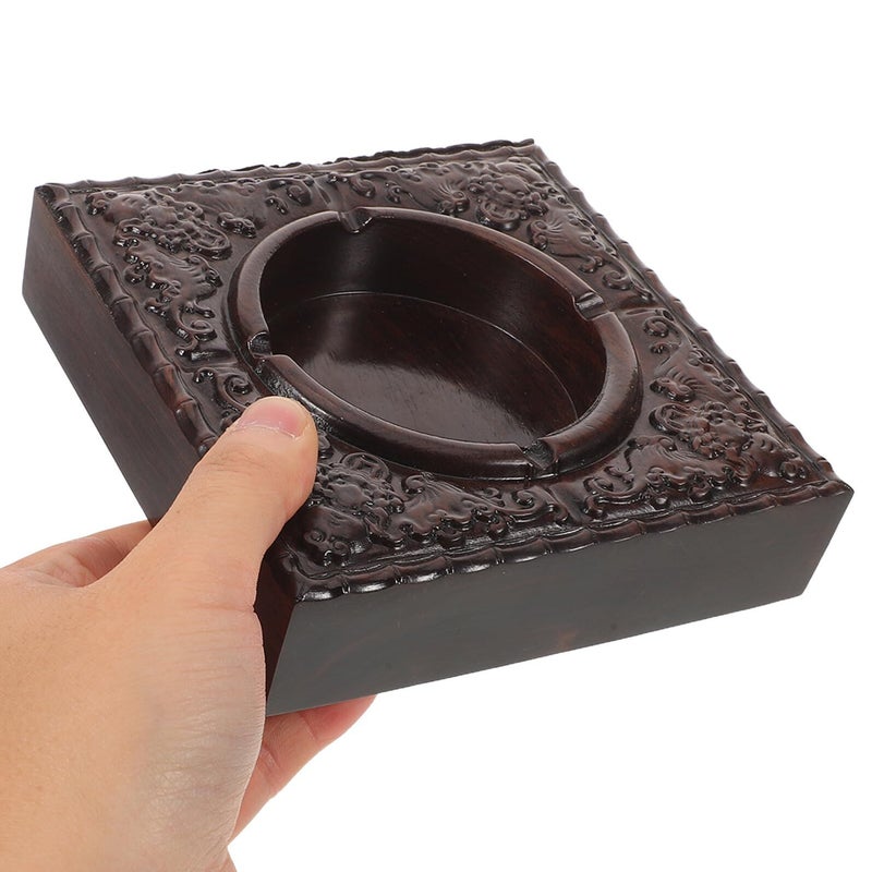 Ebony Carved Vintage Fireproof Ashtray Square Black Wooden Tabletop Indoor Outdoor Patio Gift - Image 5