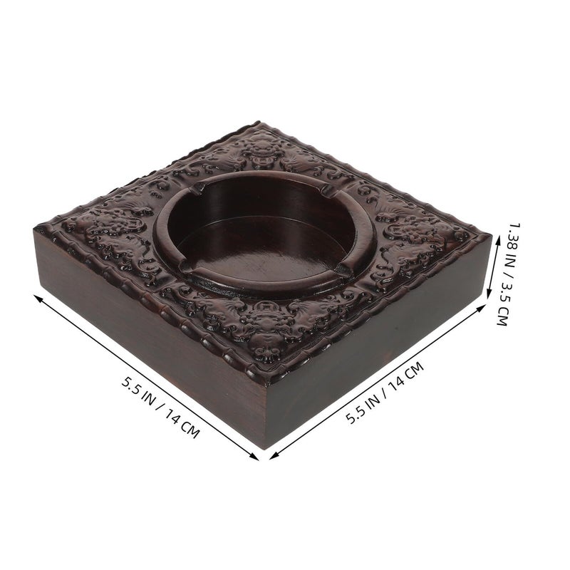 Ebony Carved Vintage Fireproof Ashtray Square Black Wooden Tabletop Indoor Outdoor Patio Gift - Image 3