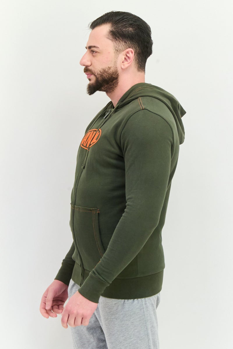 KANGOL Men Hooded Embroidered Logo Long Sleeves Hoodie, Olive - Image 2