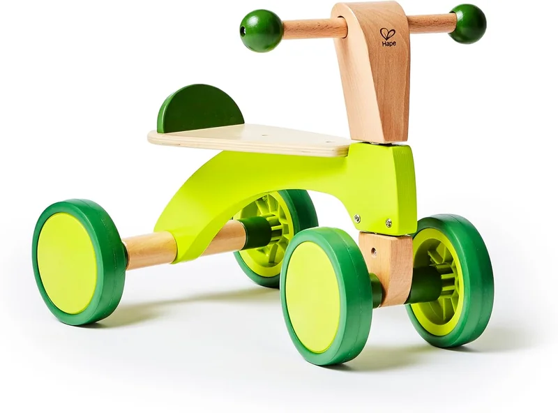 Hape Hape Scoot Around Ride On Wood Bike - Award Winning Four Wheeled Wooden Push Balance Bike Toy for Toddlers with Rubberized Wheels, Bright Green