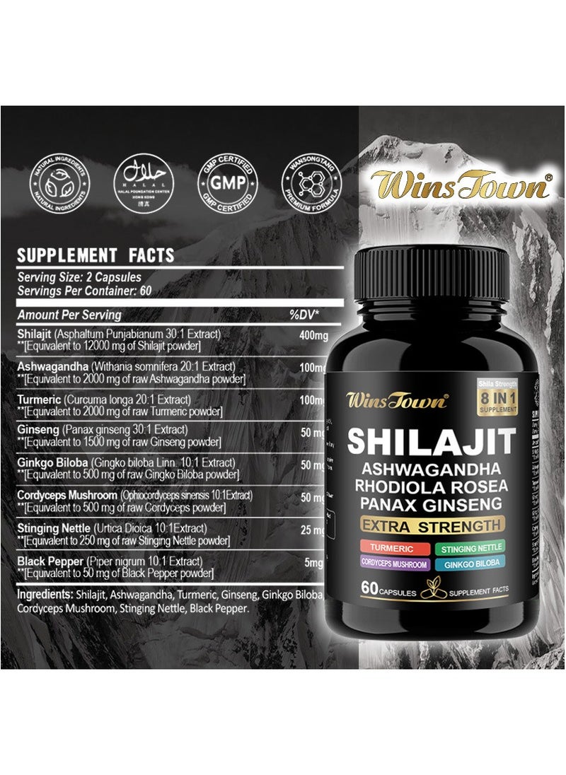 Wins Town 8-in-1 Herbal Capsules with Shilajit, Ashwagandha & Turmeric｜High Potency Extract｜Enhanced Absorption ｜60 Capsules  - Image 4