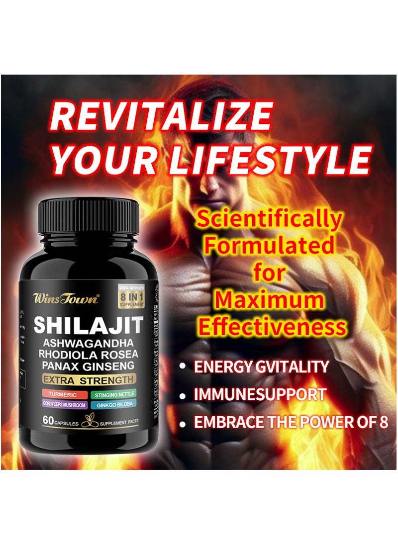 Wins Town 8-in-1 Herbal Capsules with Shilajit, Ashwagandha & Turmeric｜High Potency Extract｜Enhanced Absorption ｜60 Capsules  - Image 1