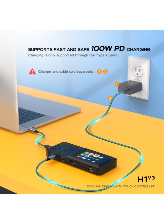 MiraBox H1 8 in 1 Smart Docking Station with Built-in Touch Display Screen, Multi-Function USB-C Hub for Streaming, Gaming & Office Work, 4K HDMI, PD 100W Fast Charging, Gigabit Ethernet Adapter, USB 3.0, SD/TF Card Reader & Audio – Compatible with MacBook, Laptops, PCs & USB-C Devices - Image 3