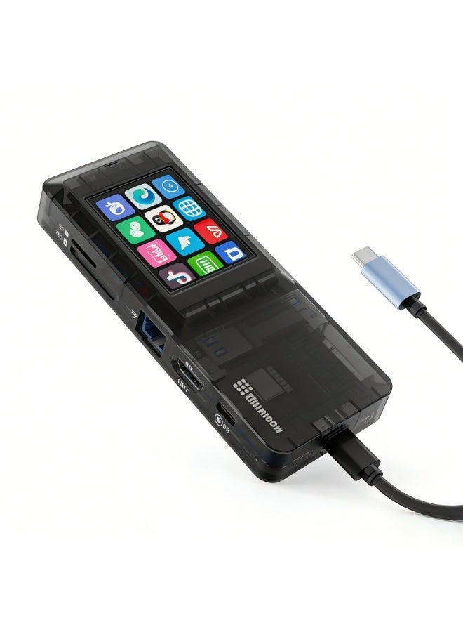 MiraBox H1 8 in 1 Smart Docking Station with Built-in Touch Display Screen, Multi-Function USB-C Hub for Streaming, Gaming & Office Work, 4K HDMI, PD 100W Fast Charging, Gigabit Ethernet Adapter, USB 3.0, SD/TF Card Reader & Audio – Compatible with MacBook, Laptops, PCs & USB-C Devices - Image 1