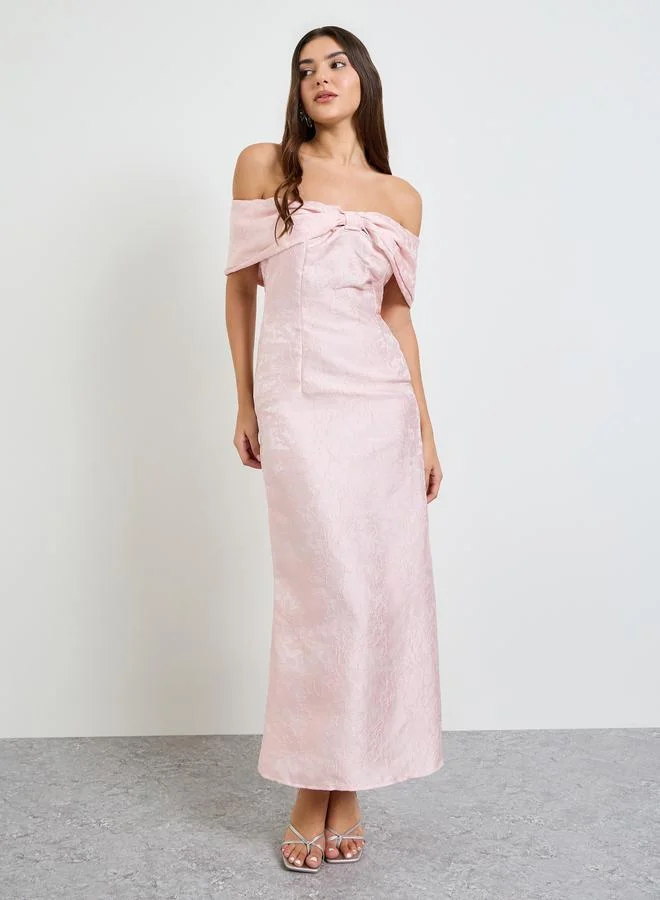 تايك تو Pink Off Shoulder Jacquard Maxi Dress