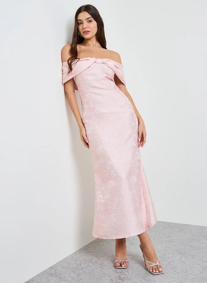 تايك تو Pink Off Shoulder Jacquard Maxi Dress