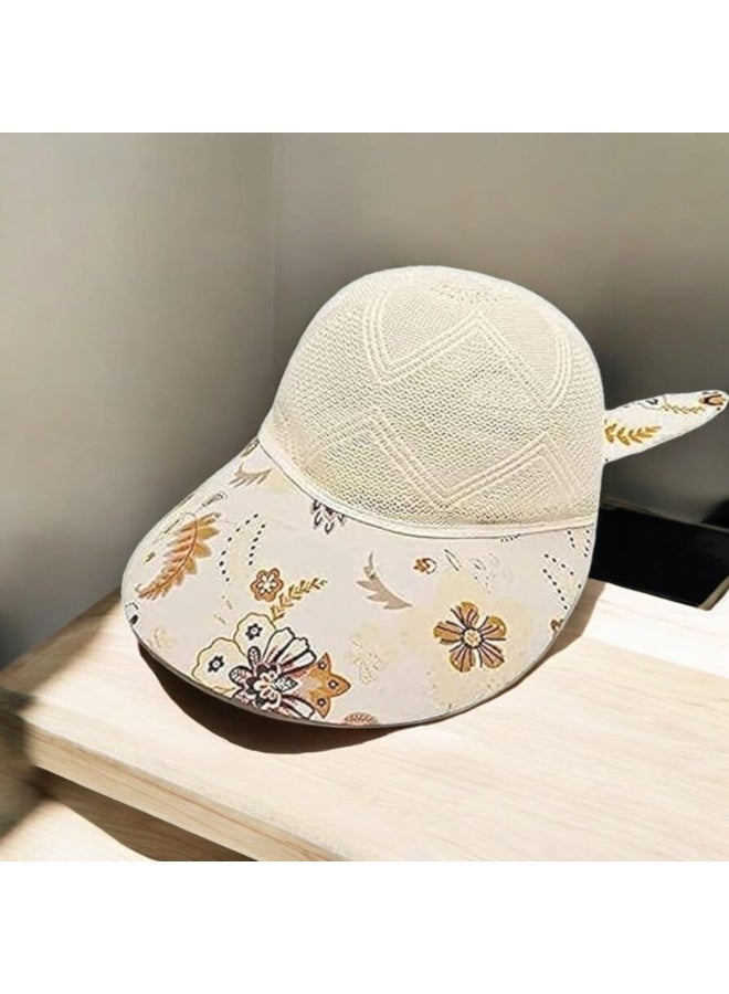 Girls' Summer Mesh Cap with Floral Print – Lightweight Breathable Hat with Cute Ear Detail for Stylish Outdoor Days-design may vary - Image 3