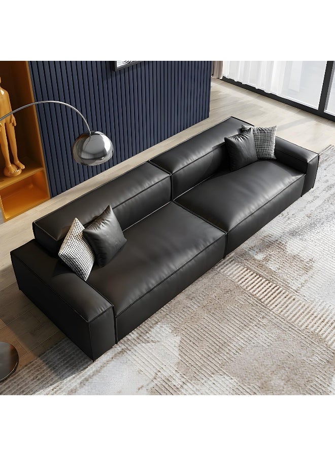 Comfynest Comfynest Contemporary Faux Leather Standard Sofa In Black With Square Arm  - Image 1