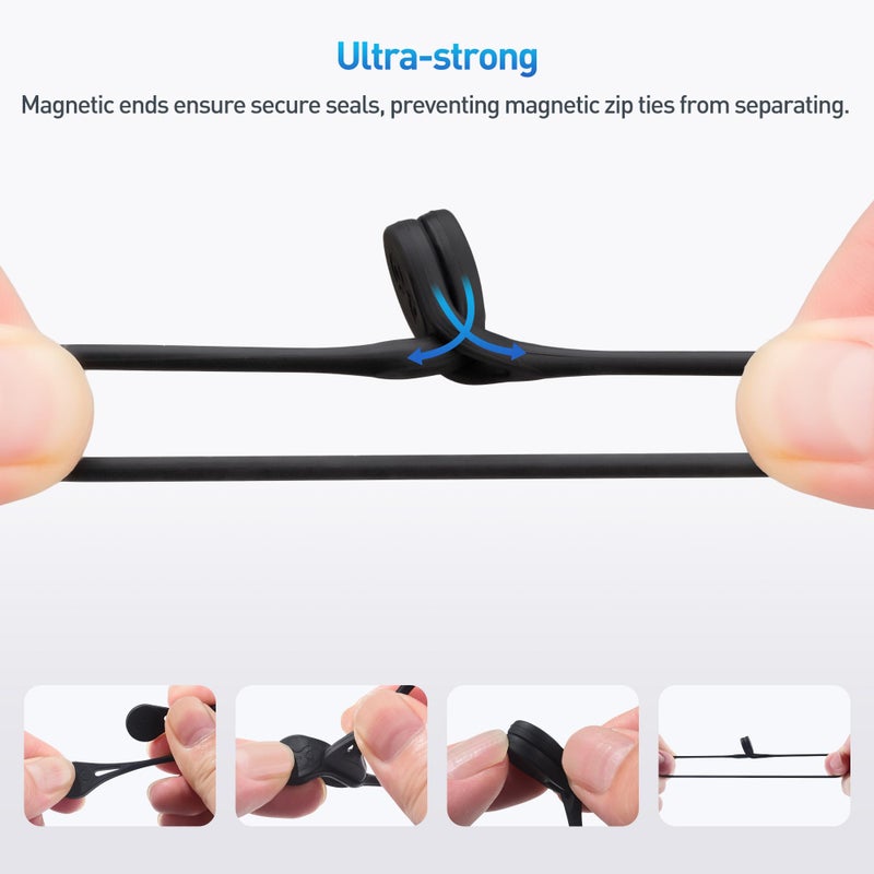Cable Matters 10-Pack Ultra Strong Silicone Magnetic Cable Ties, Magnetic Cord Ties/ZipTies/Cord Organizer, Black and White - Image 2